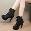 Fashion Women's High Heels Boots Fashion Pointed Short Boots 11cm High Heels Platform Booties Lace Up Women's Ankle Boots Botas De Mujer