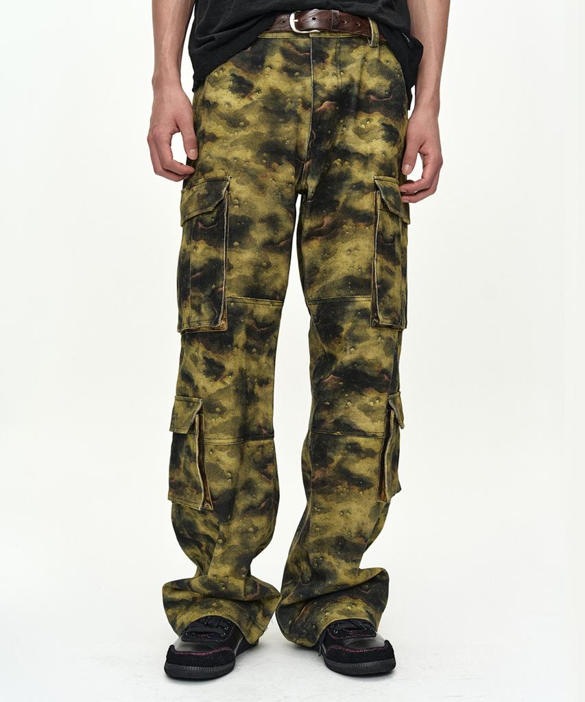 ADSB ANDERSSON BELL Unisex Burnout Camouflage-Printed Cargo Jeans Apa907U(Green)