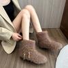 Женские зимние меховые ботинки на плоской подошве, теплые зимние хлопковые ботинки с мехом для женщин, повседневные, с круглым носком, плюшевые, мягкие, короткие ботильоны