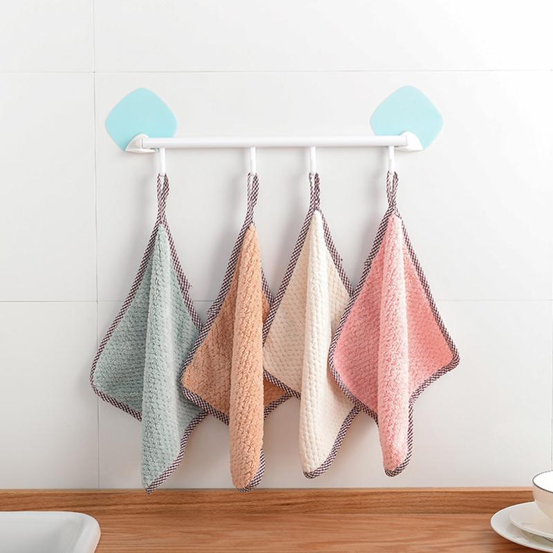 5Pcs Kitchen Towels Coral Fleece Hangable Cleaning Cloth for Tableware Dish Cloth Microfiber Absorbent Household Cleaning Towels