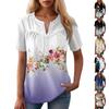 Women's Casual Floral Print V-Neck Short Sleeve Decorative Button T-Shirt Top