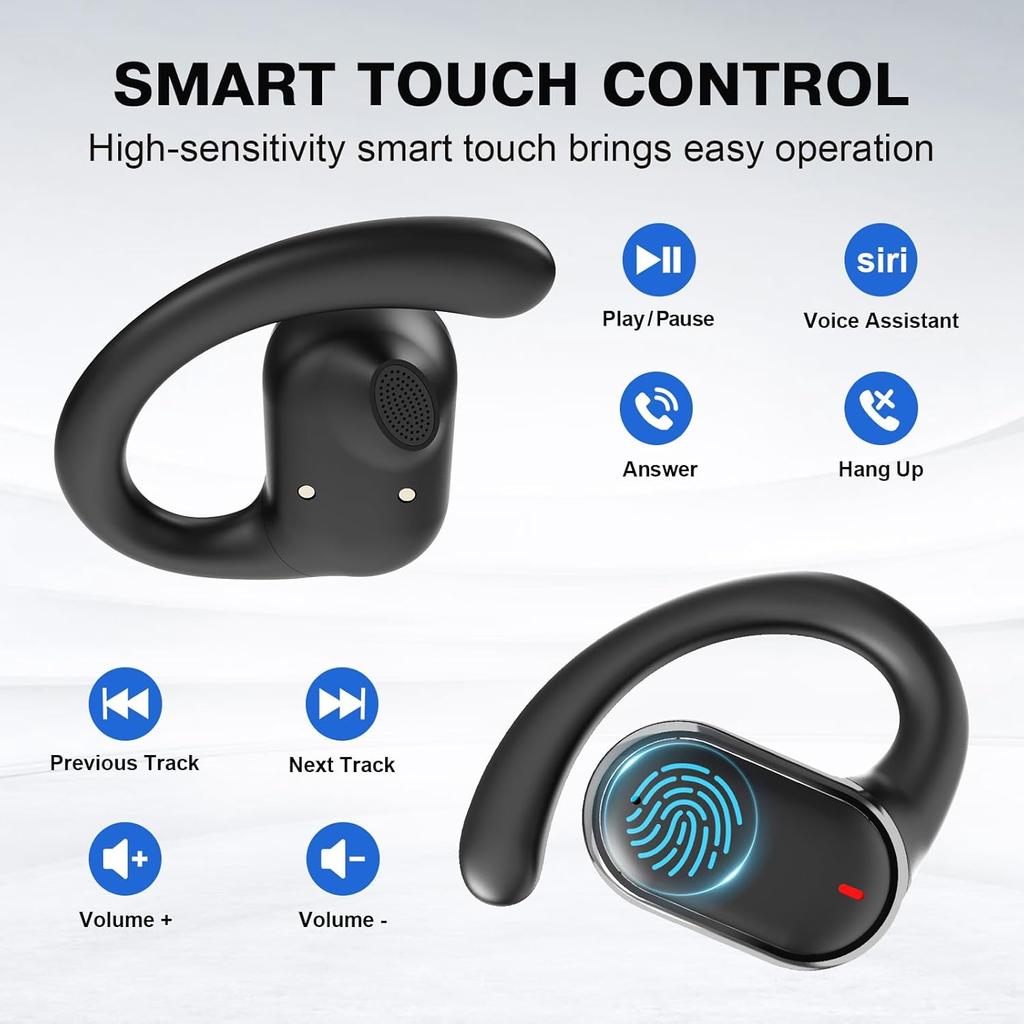 Наушники Bluetooth 5.4 с открытым ухом, светодиодным дисплеем, стереозвуком, беспроводные наушники-вкладыши с микрофоном, водонепроницаемые наушники для тренировок и бега