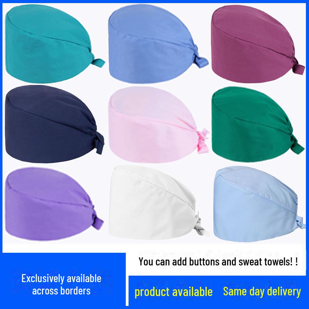 Solid Color Embroidered Surgical Cap - Nurse, Gourd, Scrub, and Baotou Styles with Custom Logo.
