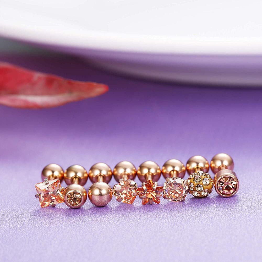 10 пар хрустальных лабретов, набор для пирсинга, цветочные сердечки, мини-серьги-гвоздики, набор для пирсинга козелка, раковины, спиральные кольца для носа