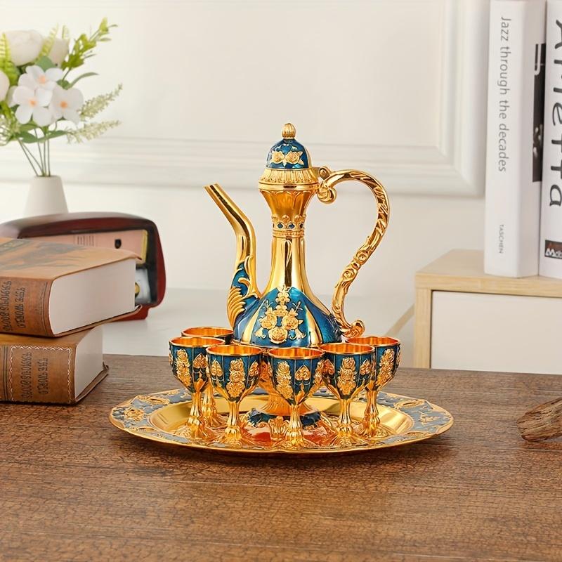 1 комплект, винтажный металлический турецкий кофейник, набор турецких чайных сервизов с 6 роскошными кофейными чашками и подносом для чая, чайник для сервировки чая, кофе Zamzam, капучино