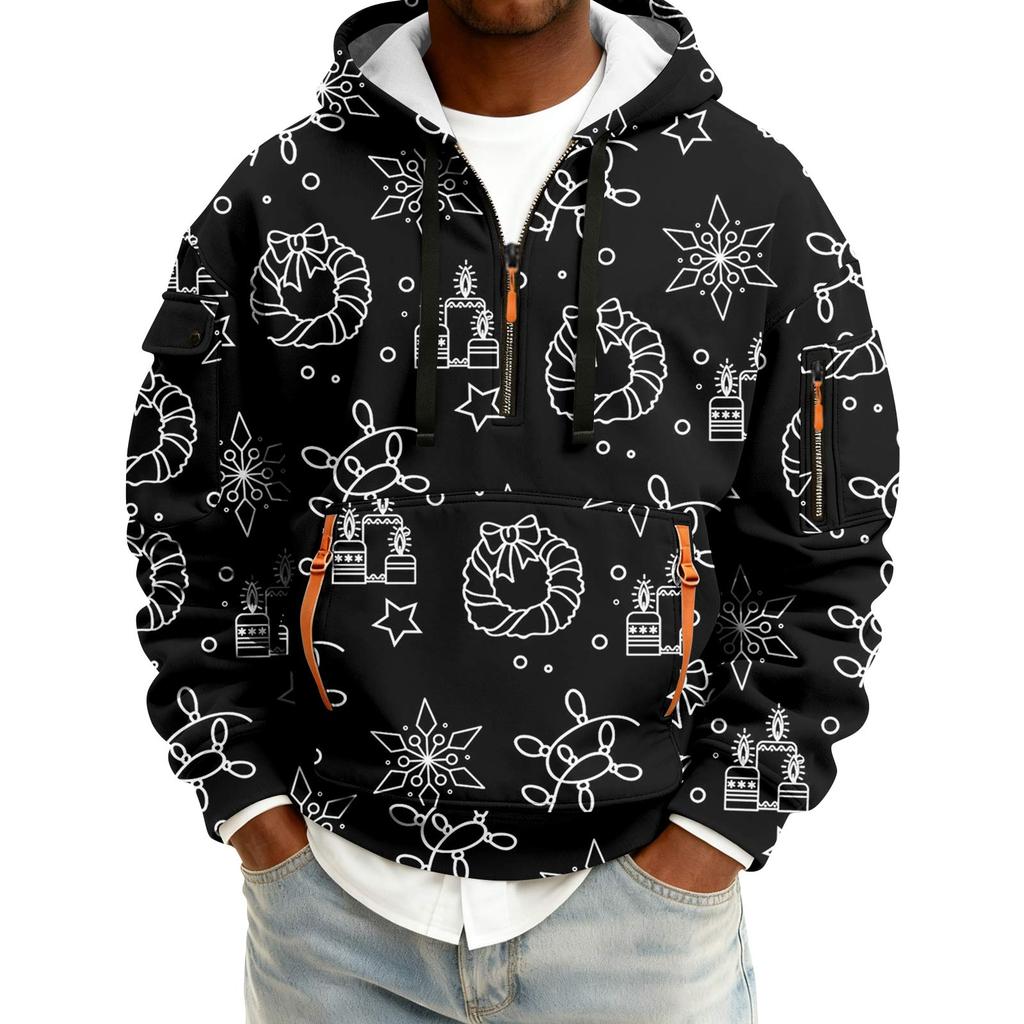 Мужская толстовка с капюшоном на молнии до середины, повседневная спортивная с рождественским принтом