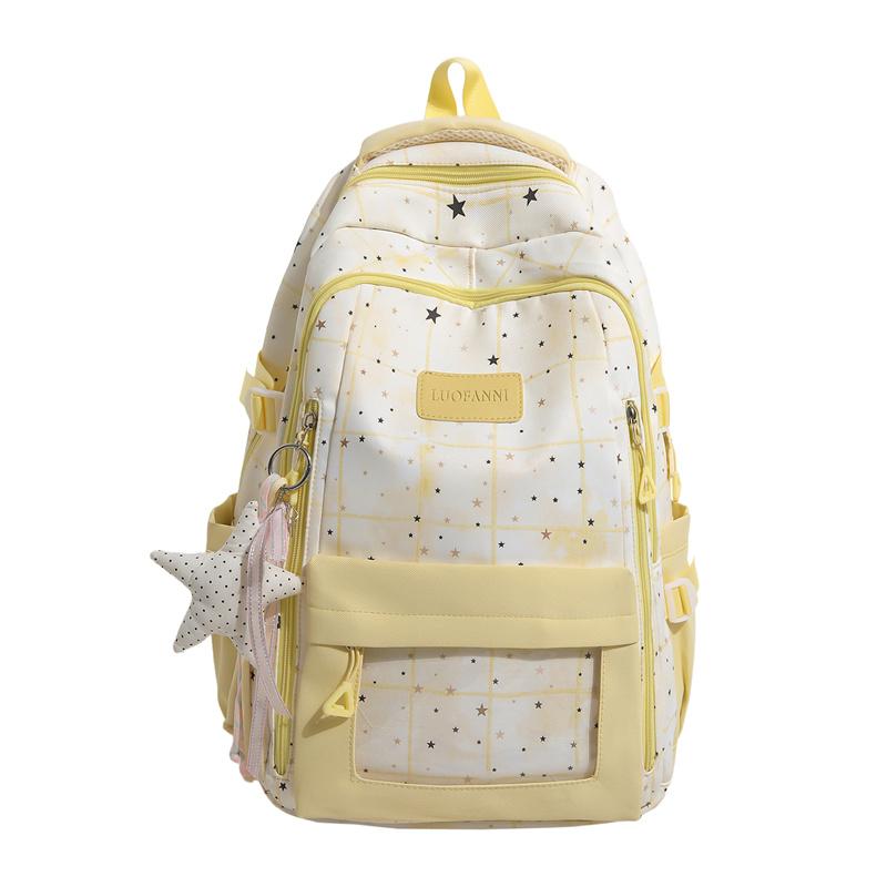 Милый школьный рюкзак с принтом звезд, легкий нейлоновый рюкзак на молнии, с прозрачным карманом, для девочек-подростков, для ежедневных поездок