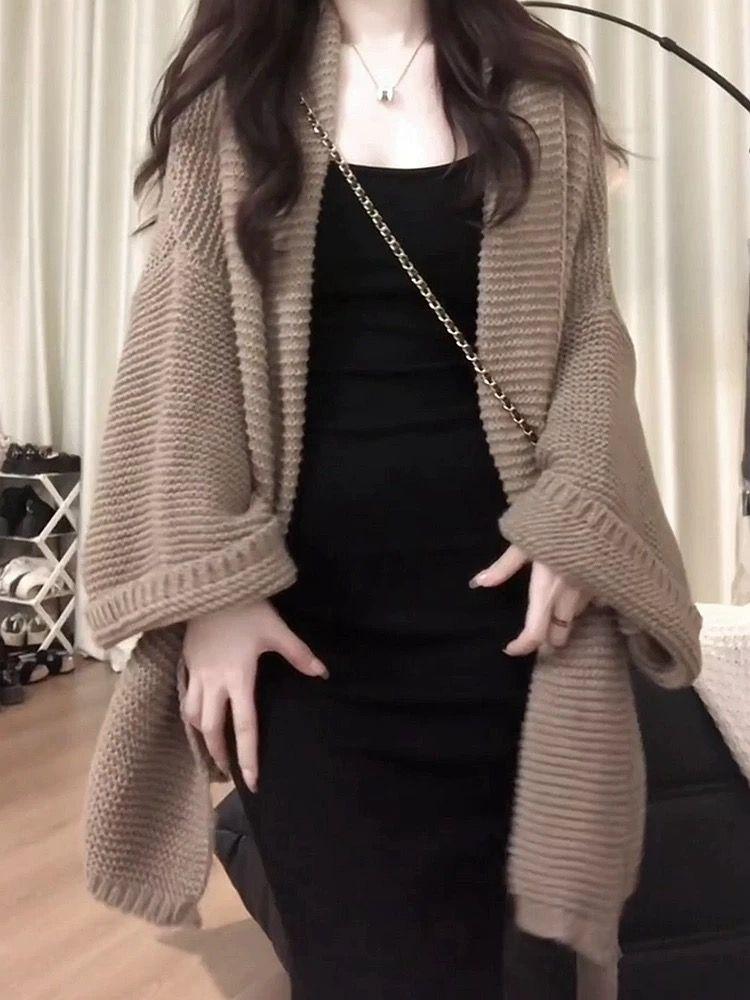 French Style Loose-Fit Medium-Length Knitted Cardigan Women's Soft Supple Sweater Jacket Sensible Design For Autumn Winter