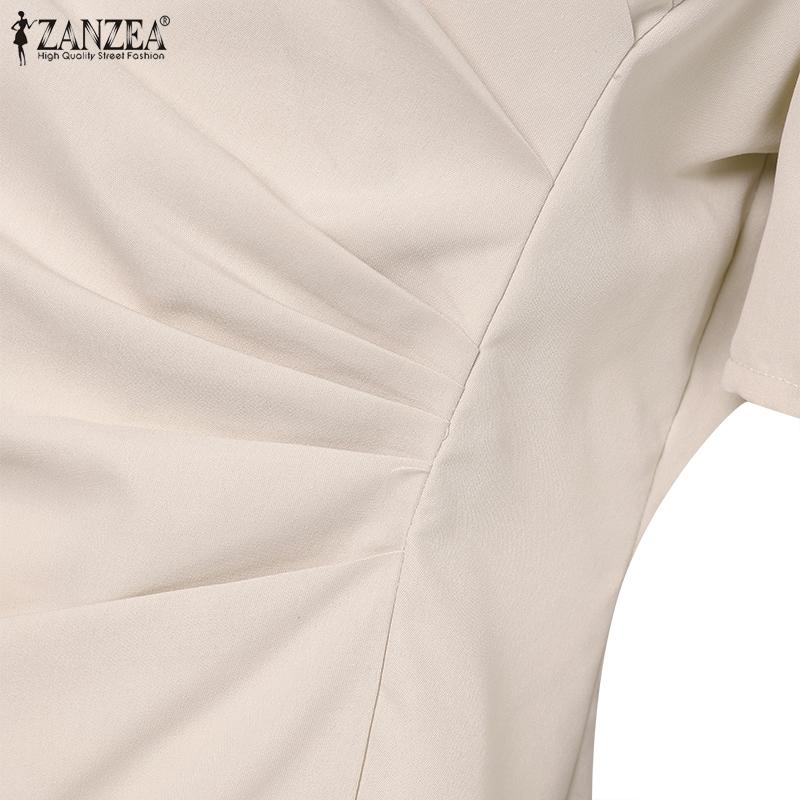 ZANZEA Женское повседневное тонкое платье с круглым вырезом и коротким рукавом