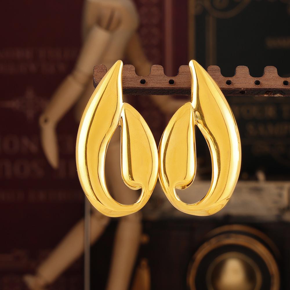 Тяжелая промышленность, гладкие серьги-гвоздики необычной формы, уникальный дизайн, титановая сталь, покрытая 18-каратным золотом, преувеличенные украшения в стиле холодного ветра