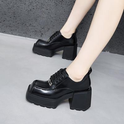 Лоферы на толстом каблуке женские 2025 осень новые на платформе, увеличивающие рост, женская обувь, универсальные туфли на высоком каблуке в британском стиле, маленькие кожаные туфли