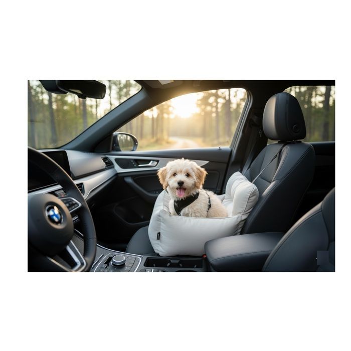 Siege auto voiture pour chien blanc
