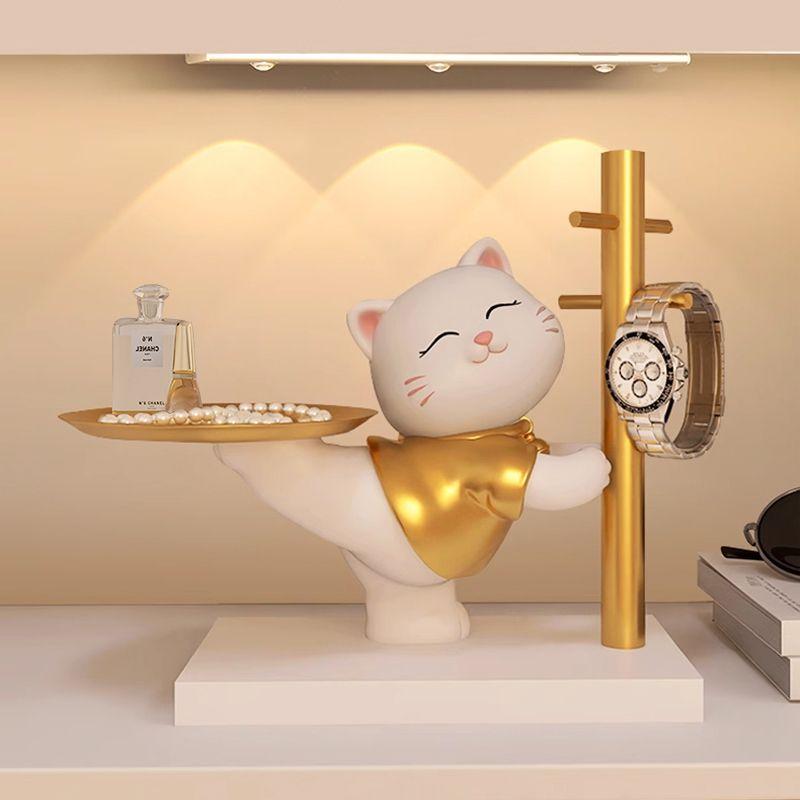 NEW Lucky Cat Statue Room Decor Cosmetic Storage Tray Nordic Home Decor Living Room Table Decoration Snacks Storage Decoration