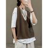 Vintage Lace Patchwork V-neck Knitted Vest Casual Sleeveless Camisole Top Women's Knitted Pullover Thin Sweater Harajuku Style Autumn
