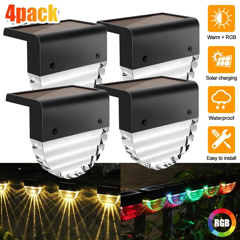 Solar Deck Lights Fence Lights Outdoor Step Lights Waterproof Solar Lights for Railing Stairs