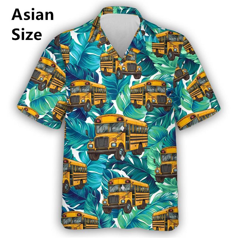 Vocation School Bus 3D Printed Men Shirt Fashion Hawaiian Shirt Casual Beach Motorcycle Bloose Men's Lace High Quality Camisa