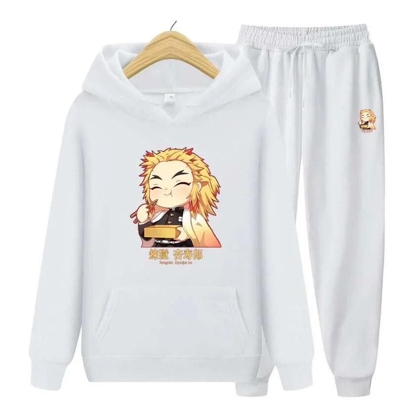 Anime Demon Slayer Printing Hoodies+Pants Two Piece Set Womens Hoodies Tracksuits Jogger Pants Thick Warm Clothes