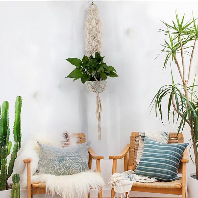 Держатель для цветочного горшка с растениями, плетеный вязаный гобелен в стиле макраме, подвесная корзина для дома, новинка