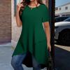 Casual Round-neck Short-sleeved Asymmetric Hem Solid-color Mid-length Women’s T-shirts