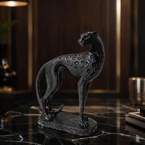 Stable Base Animal Figure 3D Printed Cheetah Ornament, Modern Standing Leopard Sculpture, Decorative Simple Style Sculpture Figurine with for