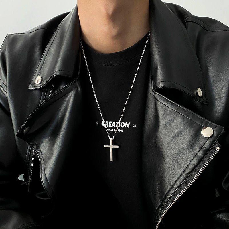 Trendy Men's Titanium Steel Cross Fashion Style Long Necklace