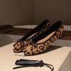 Sheepskin Version~ Leather French Bow Leopard Print Single Shoes Women's Autumn New Flat Ballet Shoes Shallow Mouth Mary Jane Shoes