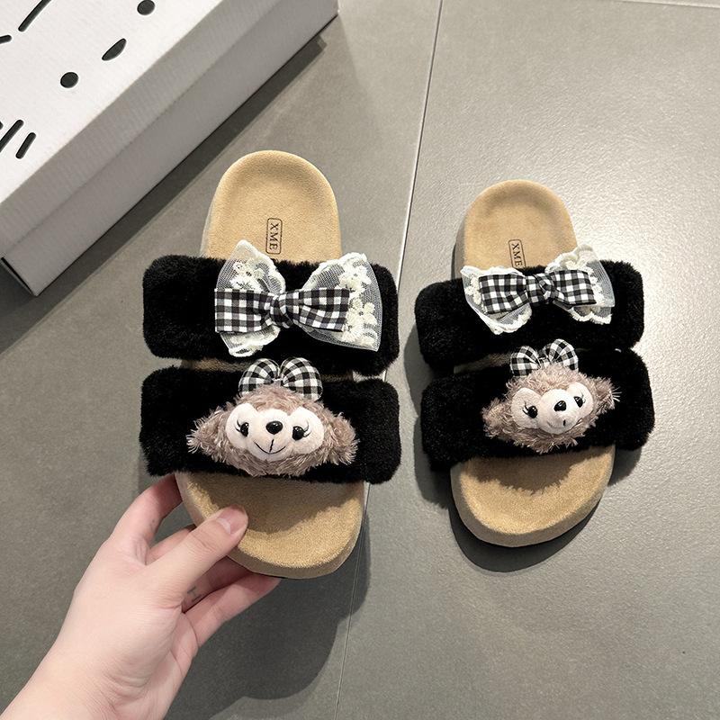 Knock Well and Wear Cute Shirley Rose Fluffy Slippers for Women's 2025 Autumn and Winter Home Wear Warm and Versatile One-word Cotton Slippers