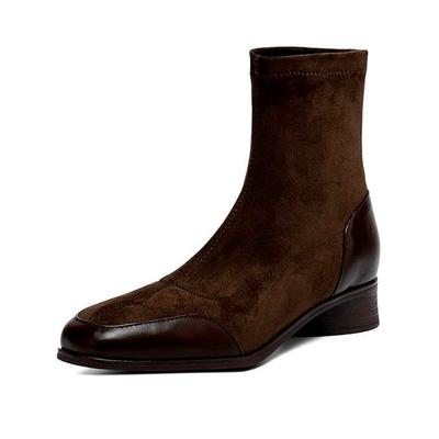 Флок Зимние Квадратный Носок Современный Размер 33 Ботинки Размер 43 Средний Каблук Молния Женские Ботильоны