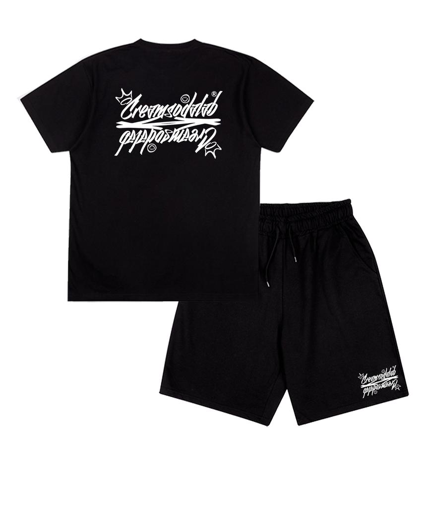 CREAM SODA LAB [2Pack] Crsdel Lettering Short Sleeve Shorts Set (Type B)