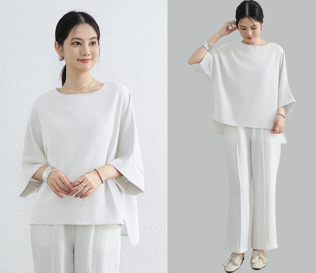 Летняя блузка женская с рукавом долман, короткая, свободного кроя, летняя, элегантная [fourfivesixharu], рукав, топ, футболка, рукав, рукав 5/8, посадка, пуловер,