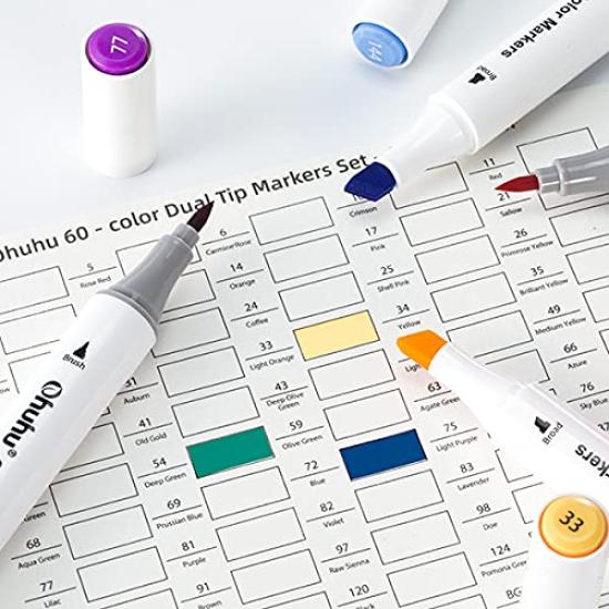 Маркеры для рисования Ohuhu 60 штук 59 кистей Акварельные Идеально подходят для раскрашивания и с футляром для хранения Водные маркеры, Цвета, Наконечник, Маркер, Водные