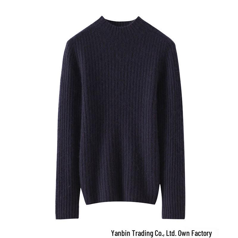 Women's Striped Cashmere Sweater - Autumn/Winter, Half-High Neck, Slim-Fit, Knitted Base Layer