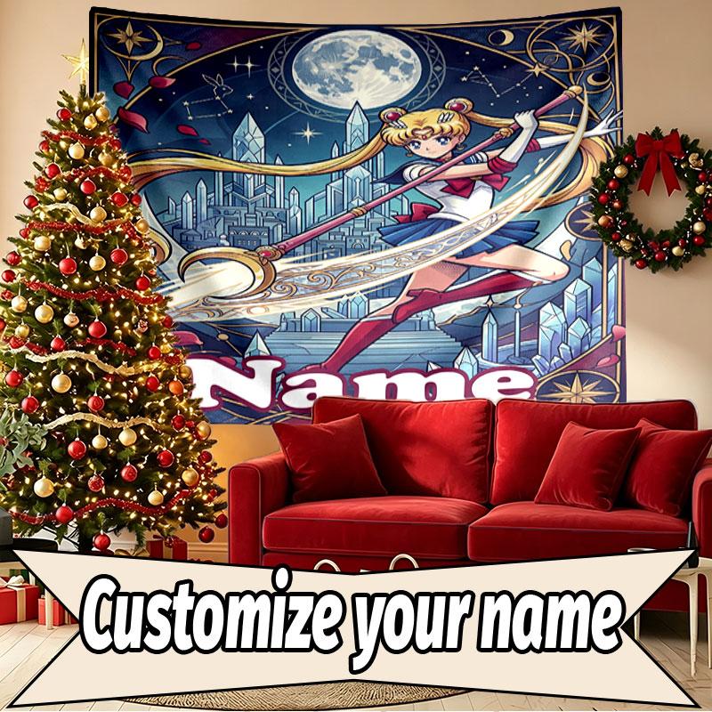 Custom Name Personalized Sailor Moon Print Tapestry, Wall Art Decor, Bedroom, Dorm, Apartment, LivingRoom, Party Backdrop, Gift for Birthday