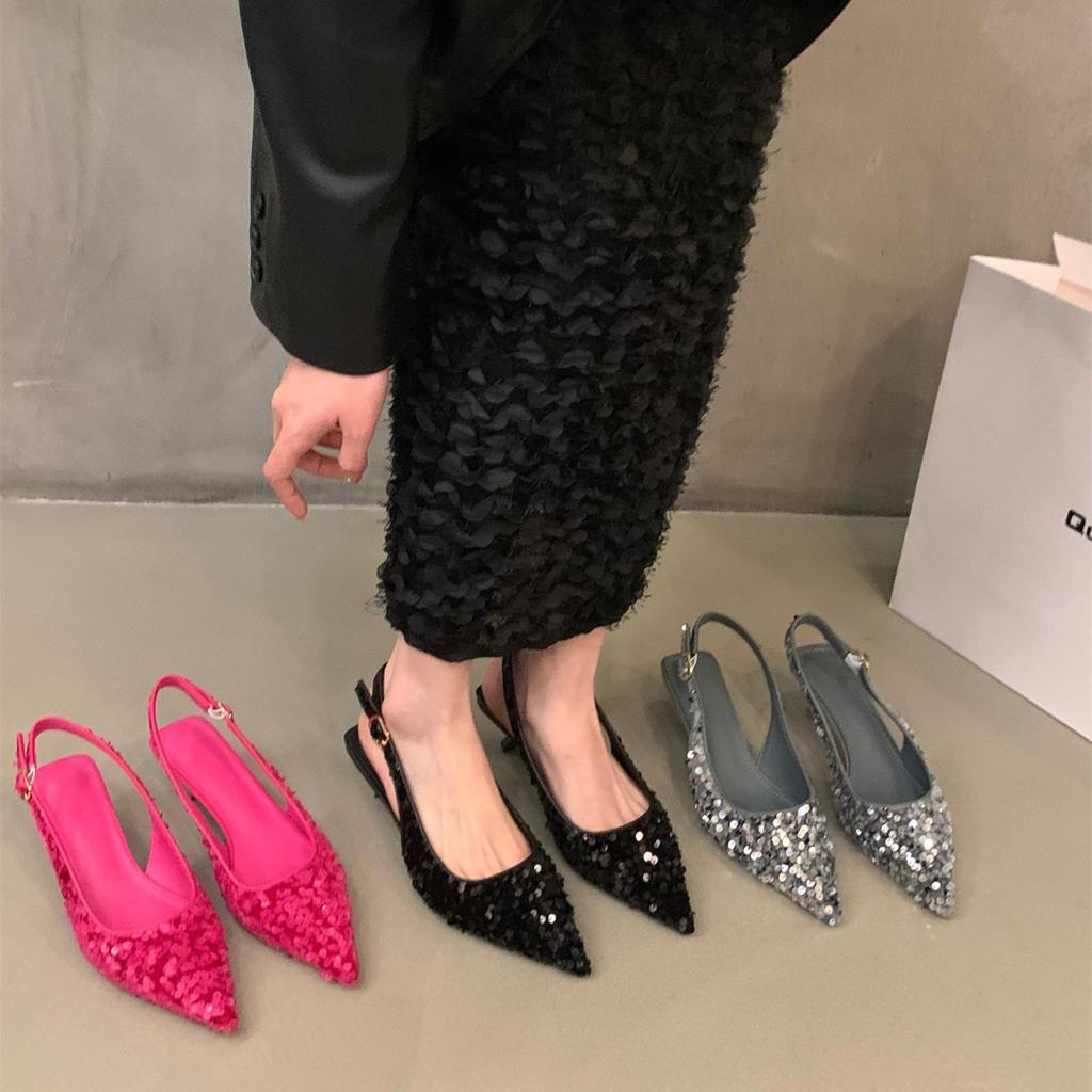 Fashion New Pointed Stiletto High Heels Shoes Sexy Silver Sequins Shallow Mouth Single Shoes Women's Work Dress Shoes High Heel Pumps