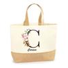 Cabas / Tote bag en jute - PLANETEE - Carmen Lettre Fleur - Multicolore - Jute naturel - Poignées solides