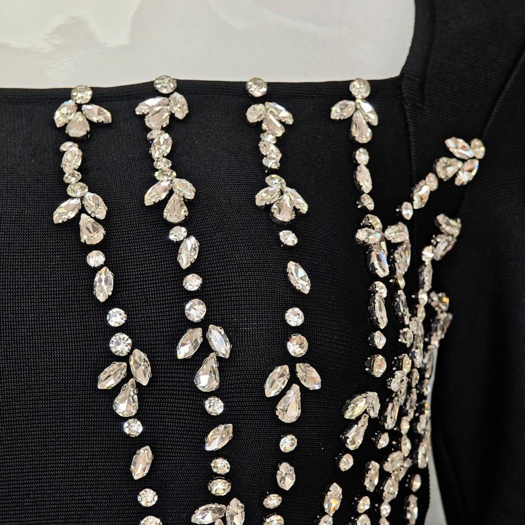 Европейское и американское роскошное платье-бандаж с квадратным вырезом и стразами - Приталенное, элегантное вечернее платье для светской львицы.