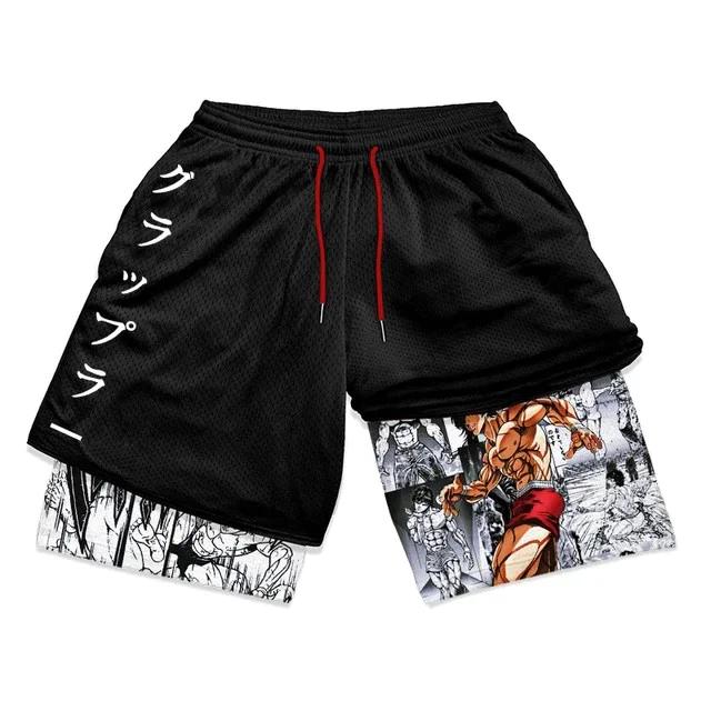 Baki Grappler Shorts Pants Double-Layer Boxing Muay Thai Kickboxing Training Japan Cartoon Animation 3D Print Gym Sport Workout Fitness Cosplay Unisex