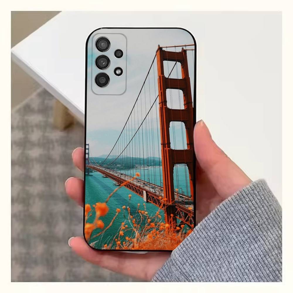 Мост Золотые Ворота Для Samsung S9,S10,S20,S10,S21,S25,S24,S23,Ultra,FE,Plus,Lite,Мягкий Силиконовый Черный Чехол