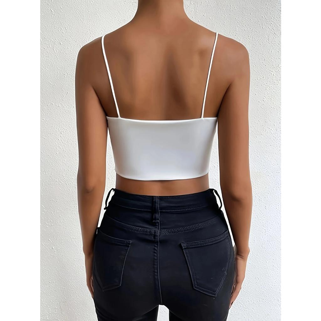 Chic Solid Spaghetti Strap Cami Crop Top - Flattering Sleeveless & Backless Design - Lightweight, Fashion-Forward Womens Clothin