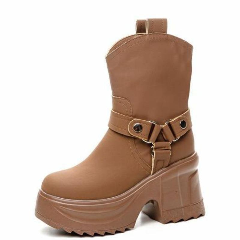 Fashion 10CM  Microfiber Leather Women Chunky Sneaker Autumn Winter Plush Warm Casual Ankle Booties Spring Platform Fashion Shoes