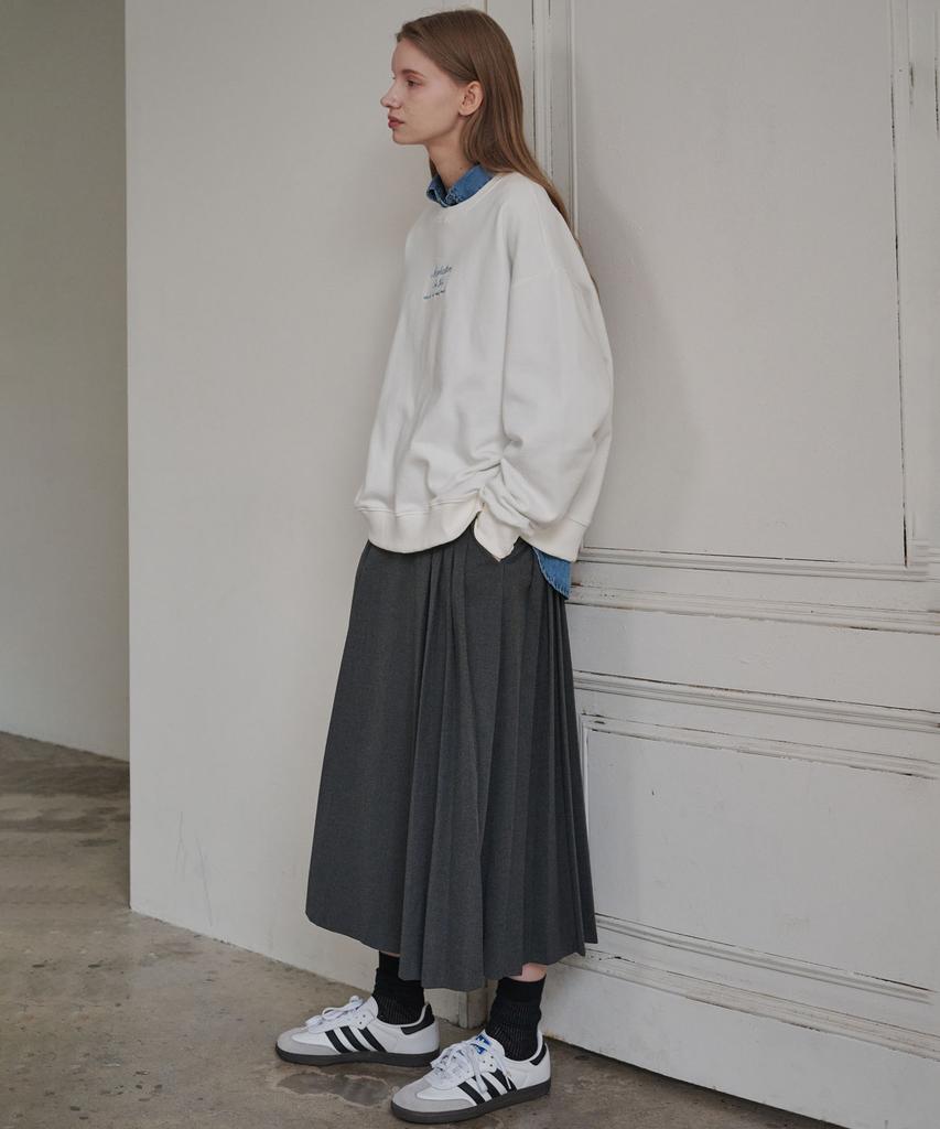 Marop 3108 Wool Pleated Long Skirt (Dark Gray)