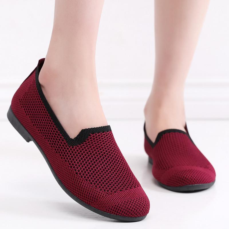 Старые пекинские тканевые туфли на плоской подошве, туфли для мамы на один педаль, модные, новый тренд, одинарные туфли, повседневные, дышащие, женские туфли из летучей вязки