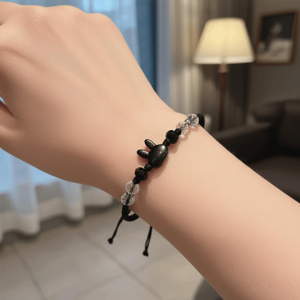 Moonstone Obsidian Couple Bracelet Cute Cat Bracelet Fashion Rabbit Woven Bracelet Friendship Gift