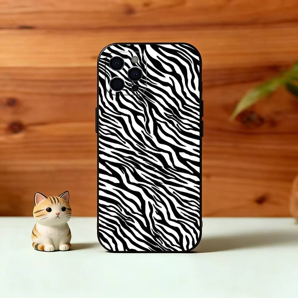 p-Zebra print Phone Case For iPhone 17,16,15,14,13,12,11 Plus,Pro Max,XS,Soft Silicone Black Cover