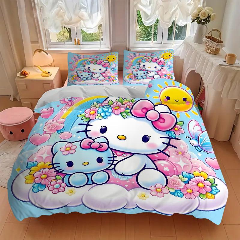Hello Kitty Garden Print 3Pcs Bedding Setduvet Cover With 2 Bedropillowcase Home Birthday Gift