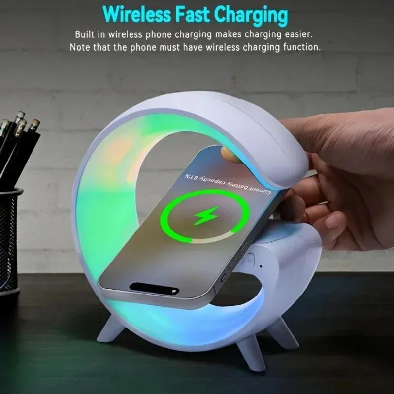 Multifunction Wireless Charger Pad Stand Speaker TF RGB Night Light Fast Charging Station for iPhone 16 15 Samsung Xiaomi Huawei