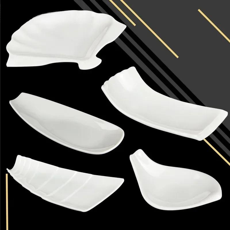 Чисто-белая пластиковая нестандартная тарелка, поднос для коммерции, тарелки для пикника и барбекю, десертные закуски, фруктовые блюда, кухонная утварь