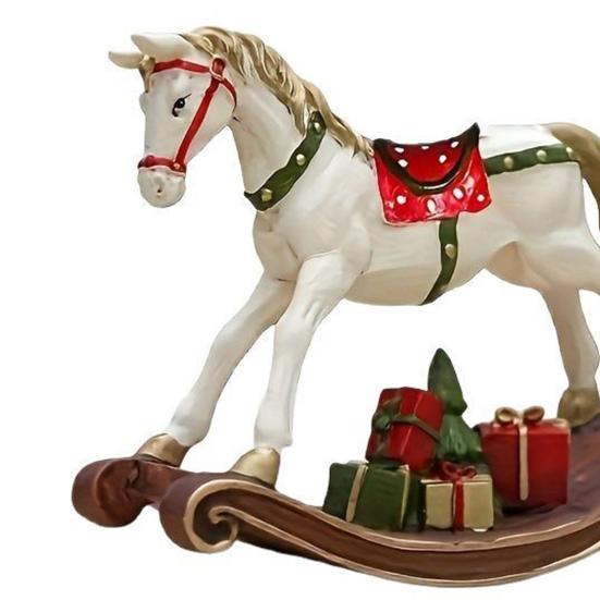 Yousheng Hand-painted Rocking Horse Statue Vintage Wooden Horse Figurine Resin Pony Sculpture Home Office Desktop Decoration Ornament