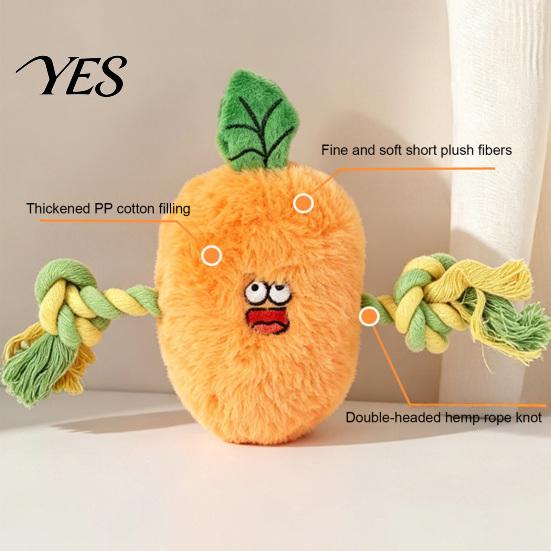 Safe Cotton Rope Dog Toy Stuffed Vegetable Toy, Interactive Squeaky Chew Plush Carrot Eggplant Aggressive Chewer Green Pepper with Arm for Tug-of-war,