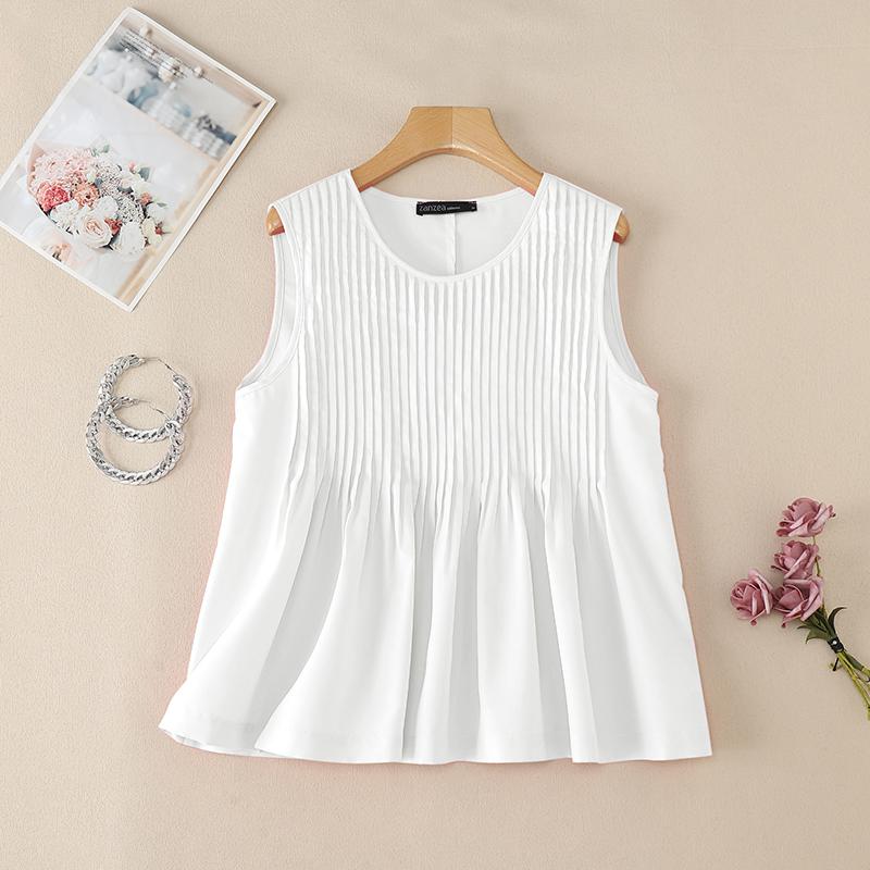 ZANZEA Женские повседневные свободные летние майки без рукавов с круглым вырезом